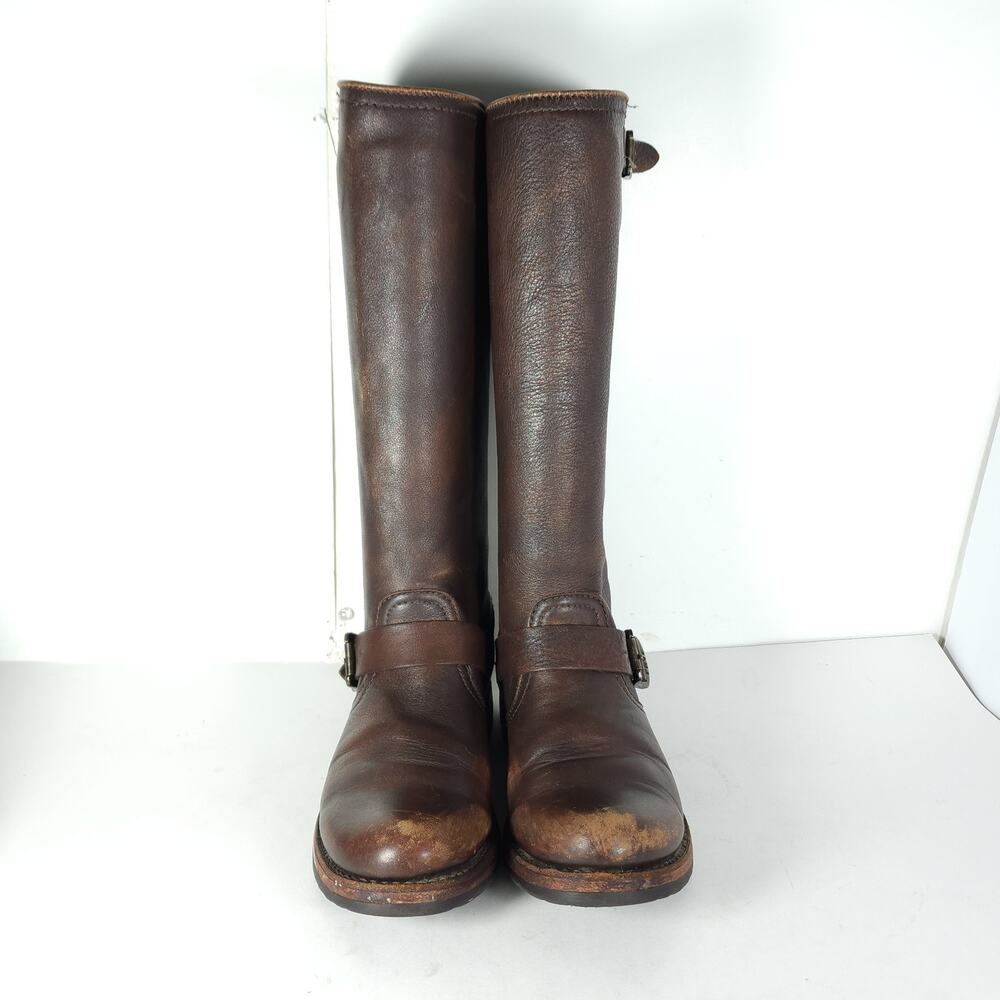 Frye Women's Veronica Slouch US 7,5B Brown Distressed Leather Engineer Boots - Picture 3 of 16